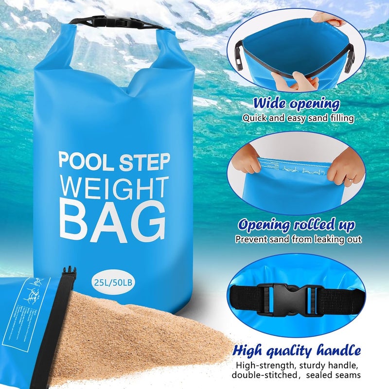 whumsdog وزن درجات السباحة 50LB 2 عبوة من وزن درجات السباحة العالمية 250D PVC مقاوم للماء لأوزان سلالم حمام السباحة غير قابلة للكسر لأكياس رمل سلالم حمام السباحة القابلة للطي (أزرق سماوي) - Image 3